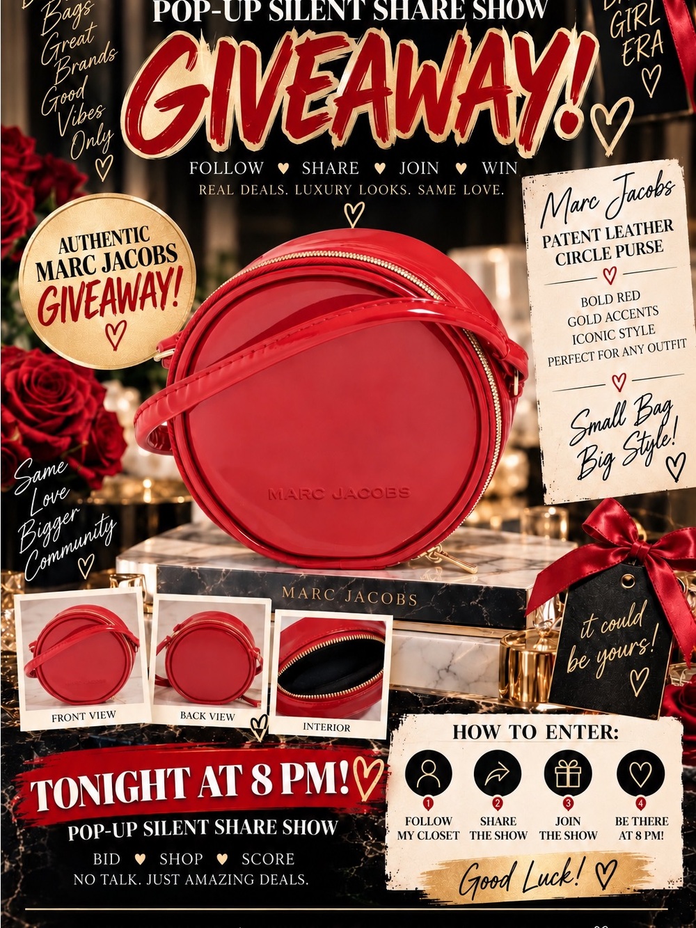 🎁 AUTHENTIC Marc Jacobs Giveaway ❤️ Silent Share Show Tonight at 8 PM